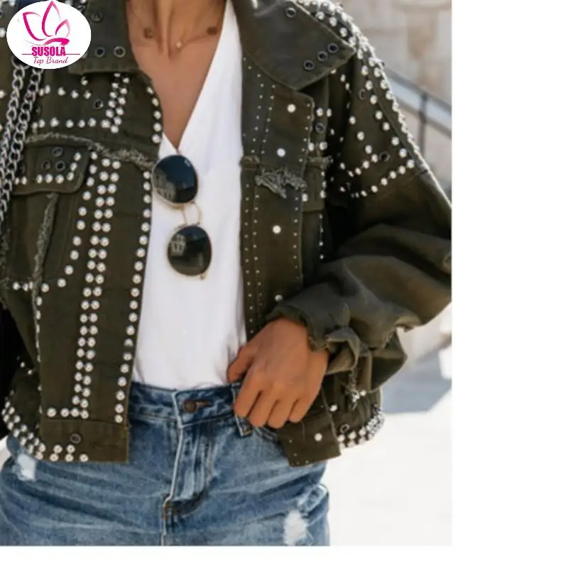 

14 Styles Hand Studded Rivet Denim Jacket Women Loose Short Jackets Ladies High Quality Jeans Jacket Basic Coats Streetwear y2k