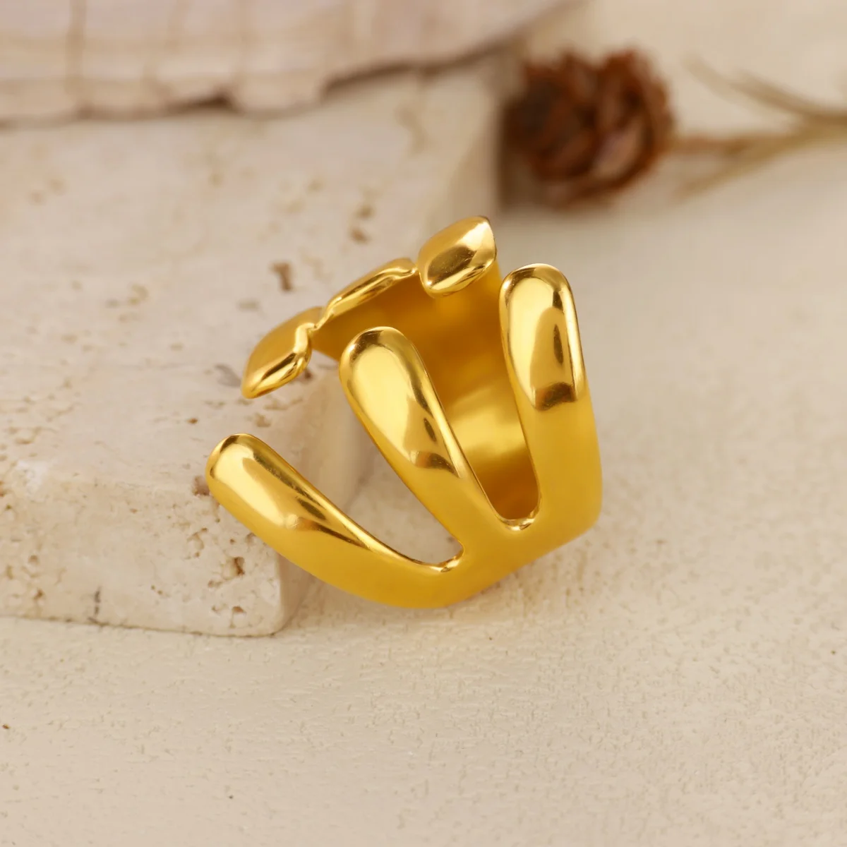 Geometric Stainless Steel Crab Rings For Women Gold Color