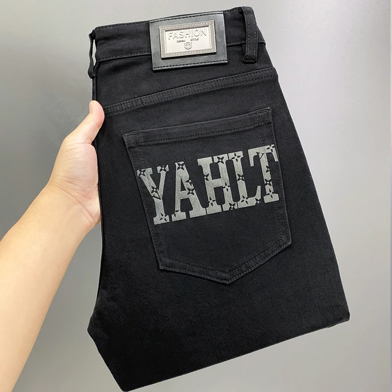 2024 light luxury printing thin casual trousers men's high quality spring and summer Slim slightly elastic comfortable men's bla