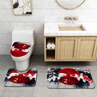 Oriental Black and Red Koi Bathroom Set - Anti Pulley Profile Mat, Toilet Lid, and Bath Mat for Elegant Home Decor 2