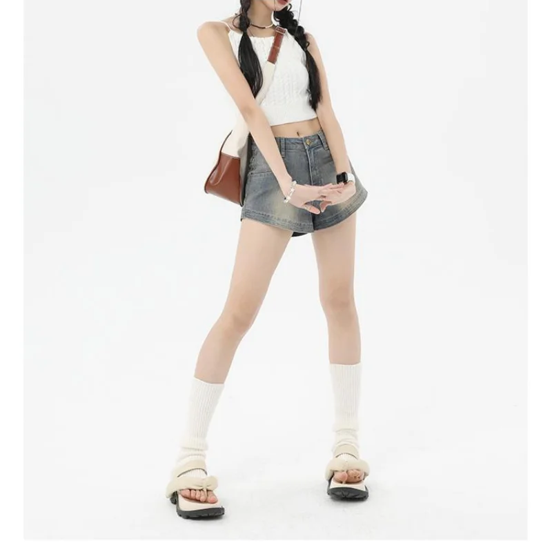 Denim Shorts Women 2024 Jeans High Waist Short Jean Summer New Straight Pant Retro Stretch Slim A-Line Hot Pants Vintage Clothes
