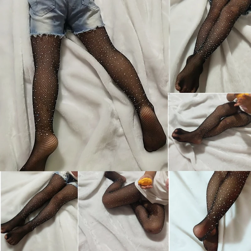 Kids Pantyhose Fishnet Stockings Summer Kids Sequin Fishnet Tights Top Girls Children Mesh Fishnet Net Pattern Pantyhose Diamond Tights Stockings Kids