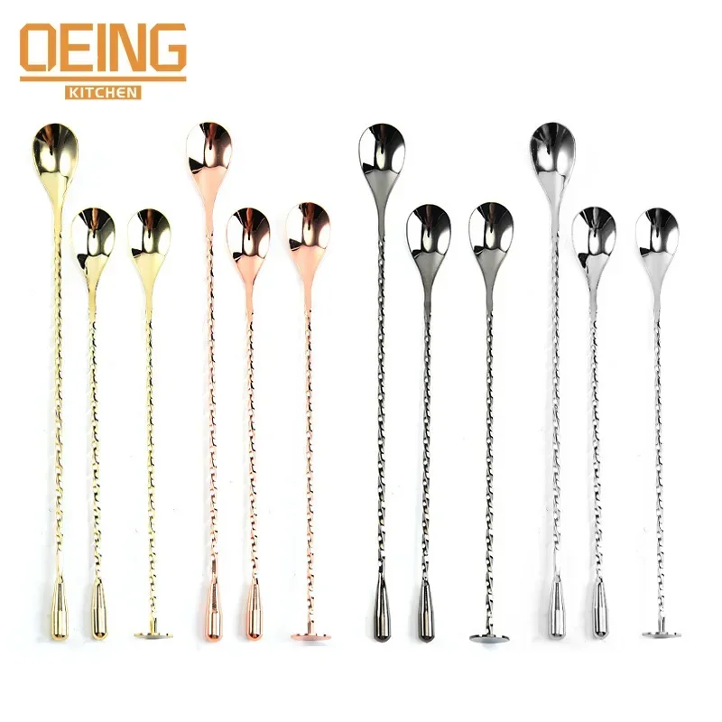 

20/30/40cm Stainless Steel Stir Bar Spoon Mixing Ounces Cocktail Spoon Spiral Pattern Bartender Tools Teadrop Spoon Bar Tool New