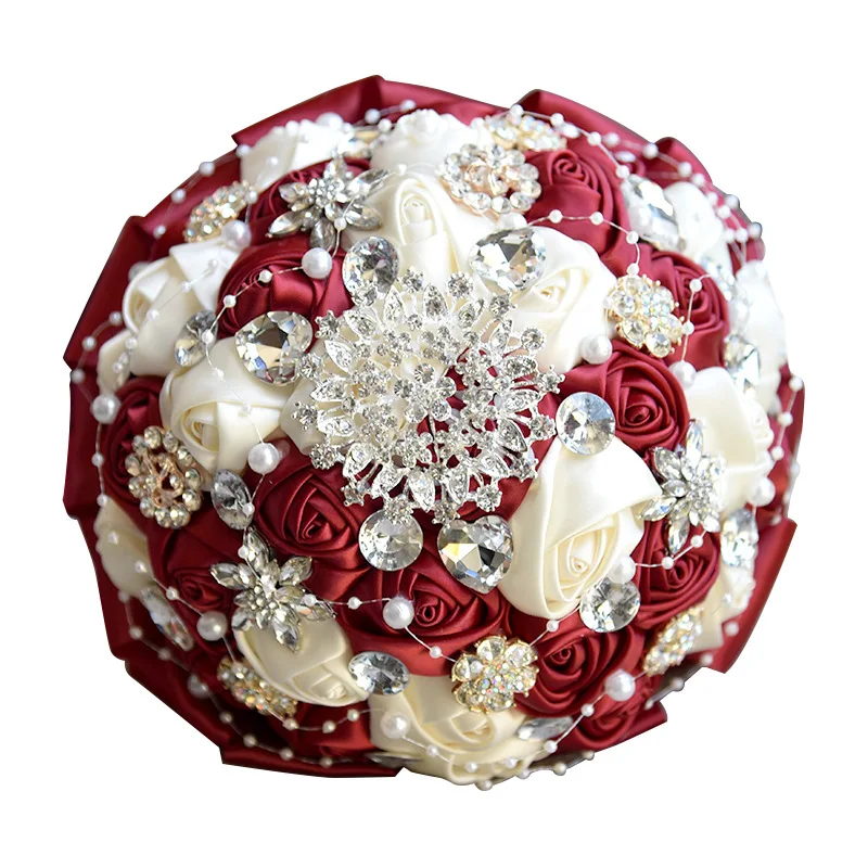 

Sale Bridal Bouquet Cream Color Rhinestone Pearl Ribbon Rose Handmade Sisters Bouquet Wedding Props ramo de boda de novia