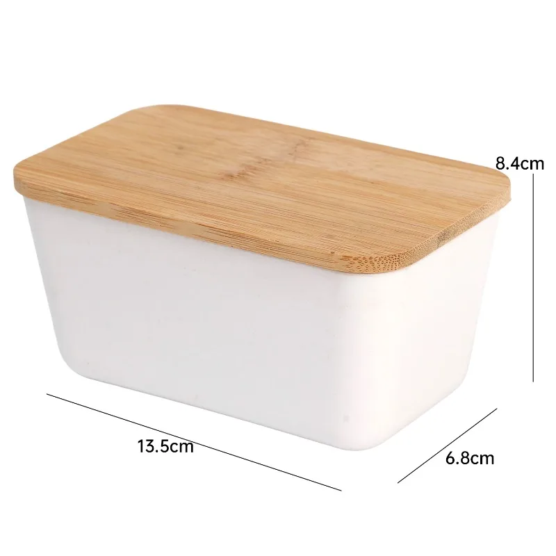 Butter Dish with Bamboo Lid Cover Rectangular Sealed Storage Box Restaurant Storage Plate Food Crisper Box for Countertop Fridge 6