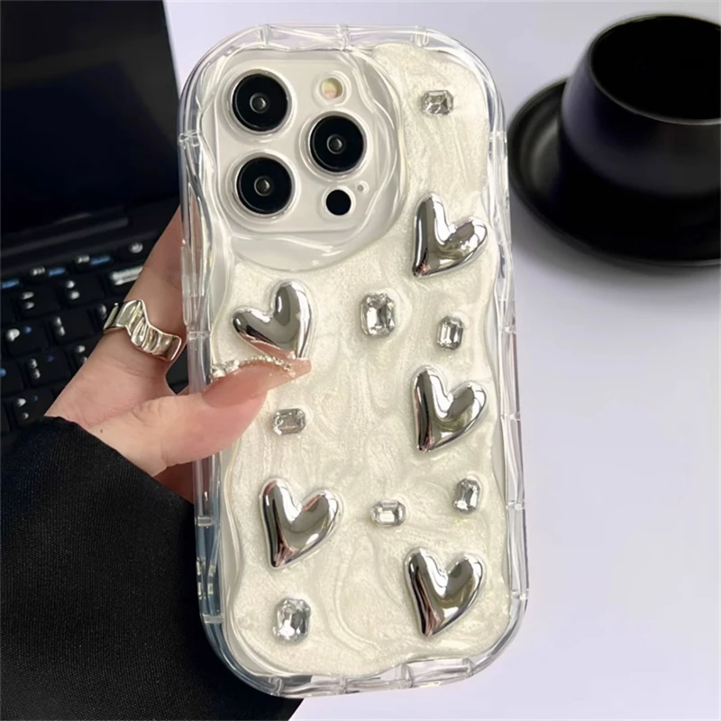 thumbnail image 1 of Ins Sliver Love Glitter Diamond Soft Silicone Phone Case For iPhone 15 11 13 12 14 Pro Max X XR XS Camera Protective Back Cover, 1 of 4