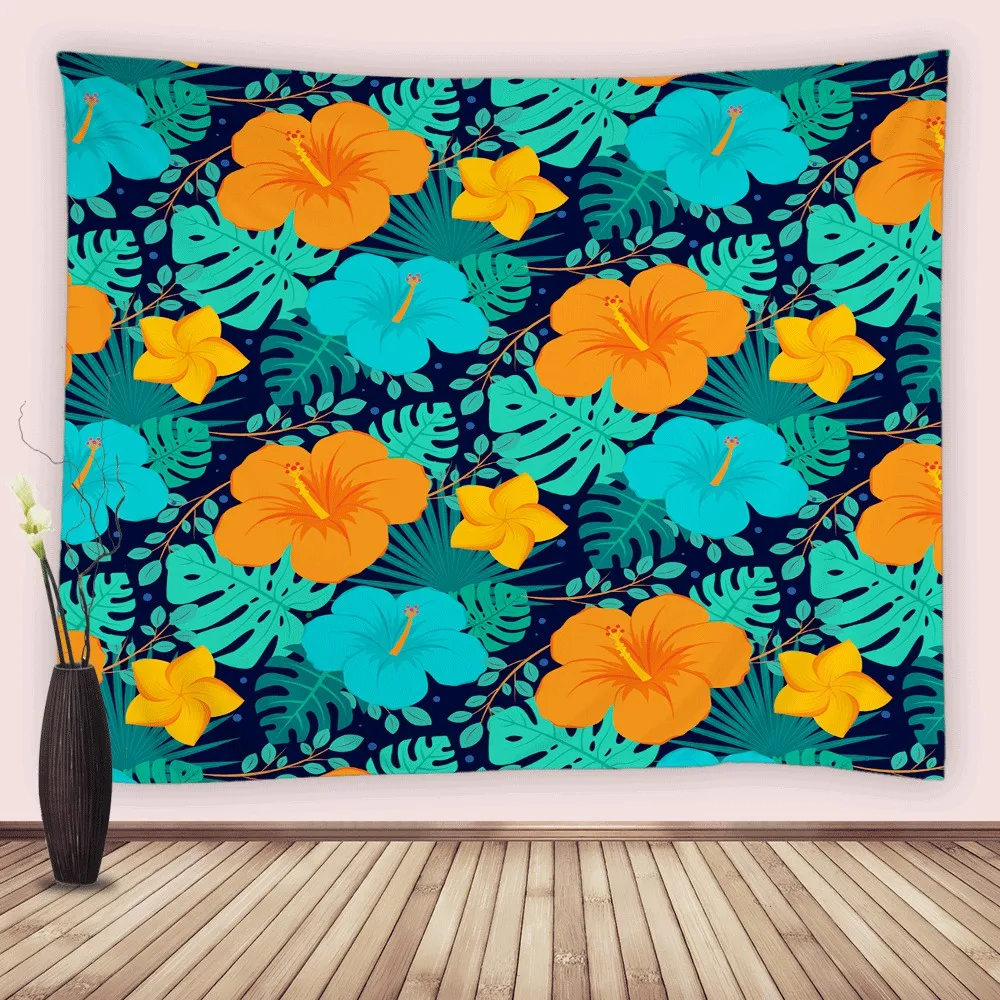 

Green Leaves Flower Tapestry Wall Hanging Sandy Beach Picnic Rug Camping Tent Sleeping Pad Home Bedspread Sheet Cloth Tapestries