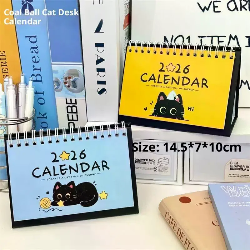 "Adorable Cat Illustration 2026 Calendari da tavolo compatti Anno del Cavallo; Calendari da viaggio da scrivania portatili e decorativi.