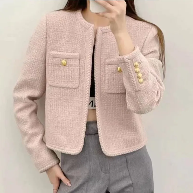 

Tweed Short Coat Women's Commuting Style Pink Senior Feeling Spring Slim Coat Top