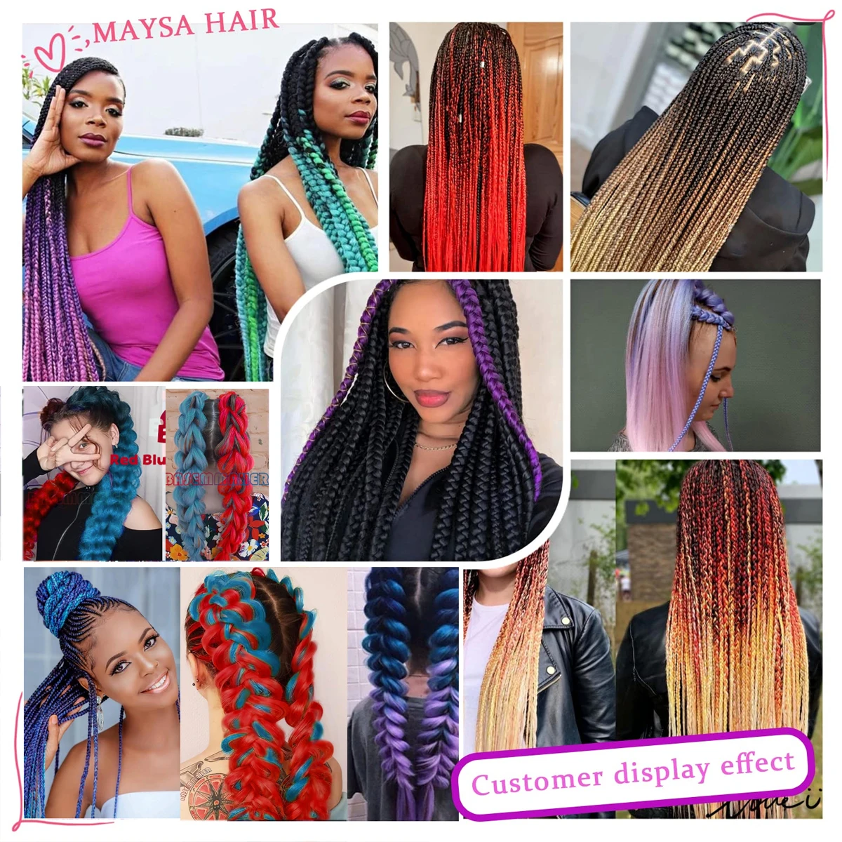 LUPU Ombre Braided Hair Extensions 24inch 3-strand Synthetic Giant High-Temperature Crochet Hook, Suitable for Halloween Parties