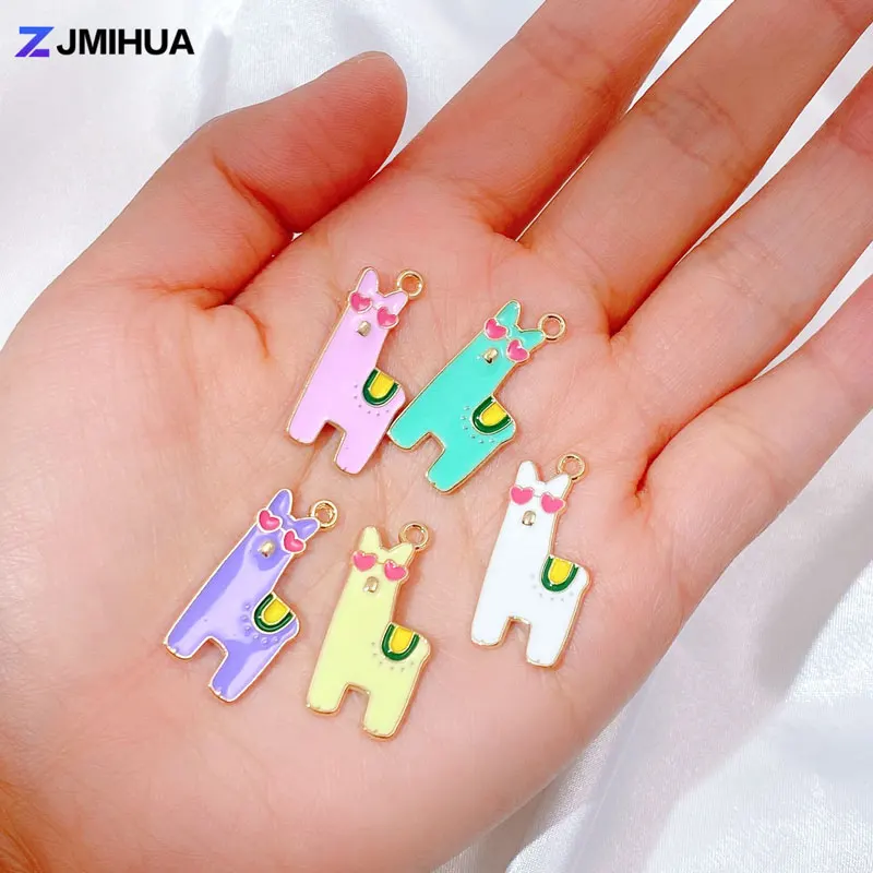 

15pcs/lot Enamel Giraffe Alpaca Charms Cute Cartoon Animal Pendants For Jewelry Making DIY Earrings Necklaces Crafts Accessories