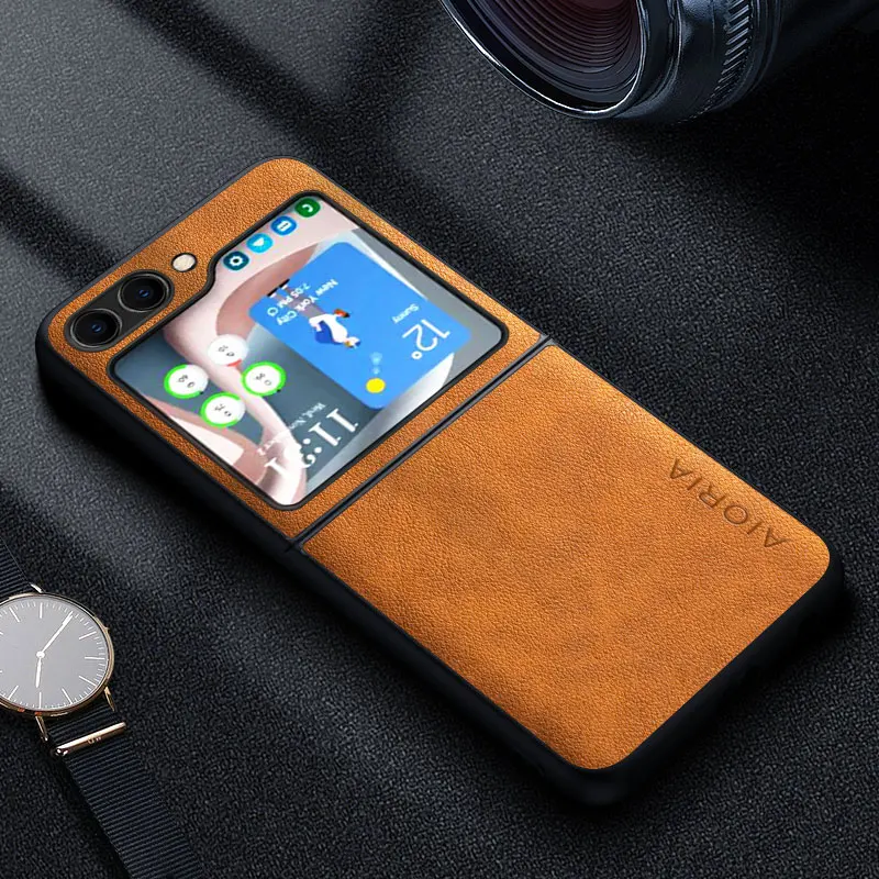 Premium Luxury Leather Retro Business Style Phone Case - Solid Color Cover