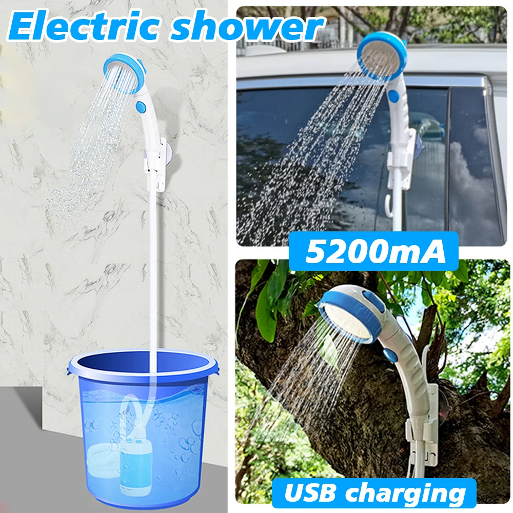 

5200mAH Portable Outdoor Shower Waterproof &USB Rechargeable Outdoor Camping Shower Pump For Hiking Travel Sport Caravan RV