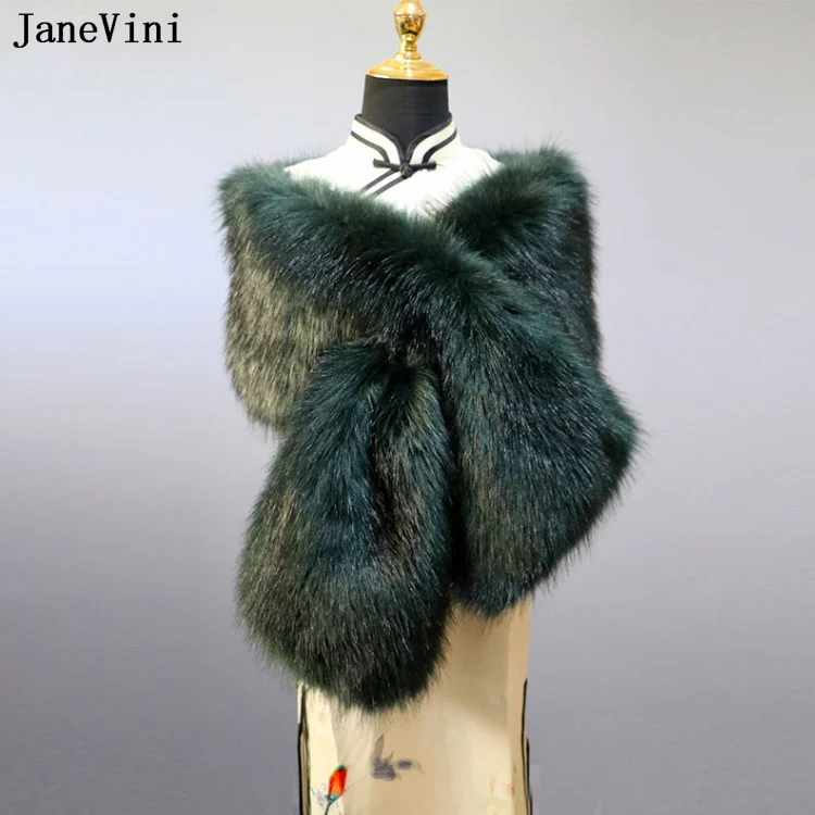 JaneVini 2022 New Green Women Fur Jacket Faux Fur Bridal Shawl Wedding Capes Boleros Bride Wraps Accessories Bolero De Mariage