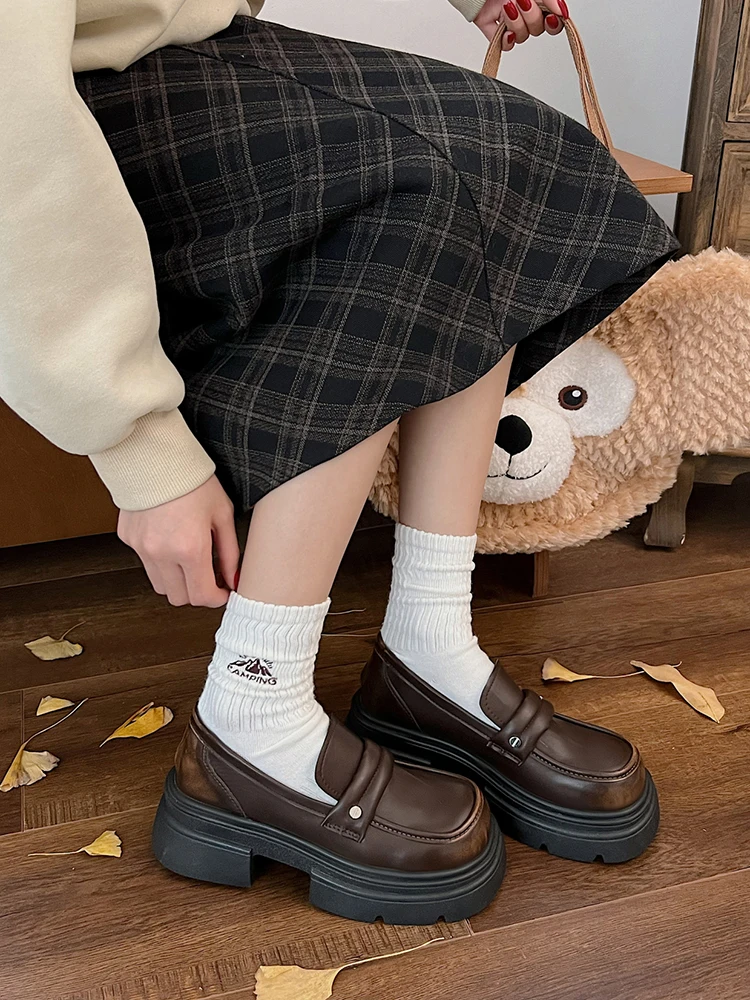 

Shoes Woman Flats Oxfords Loafers With Fur Casual Female Sneakers Clogs Platform Round Toe Autumn British Style Shallow Mouth Dr