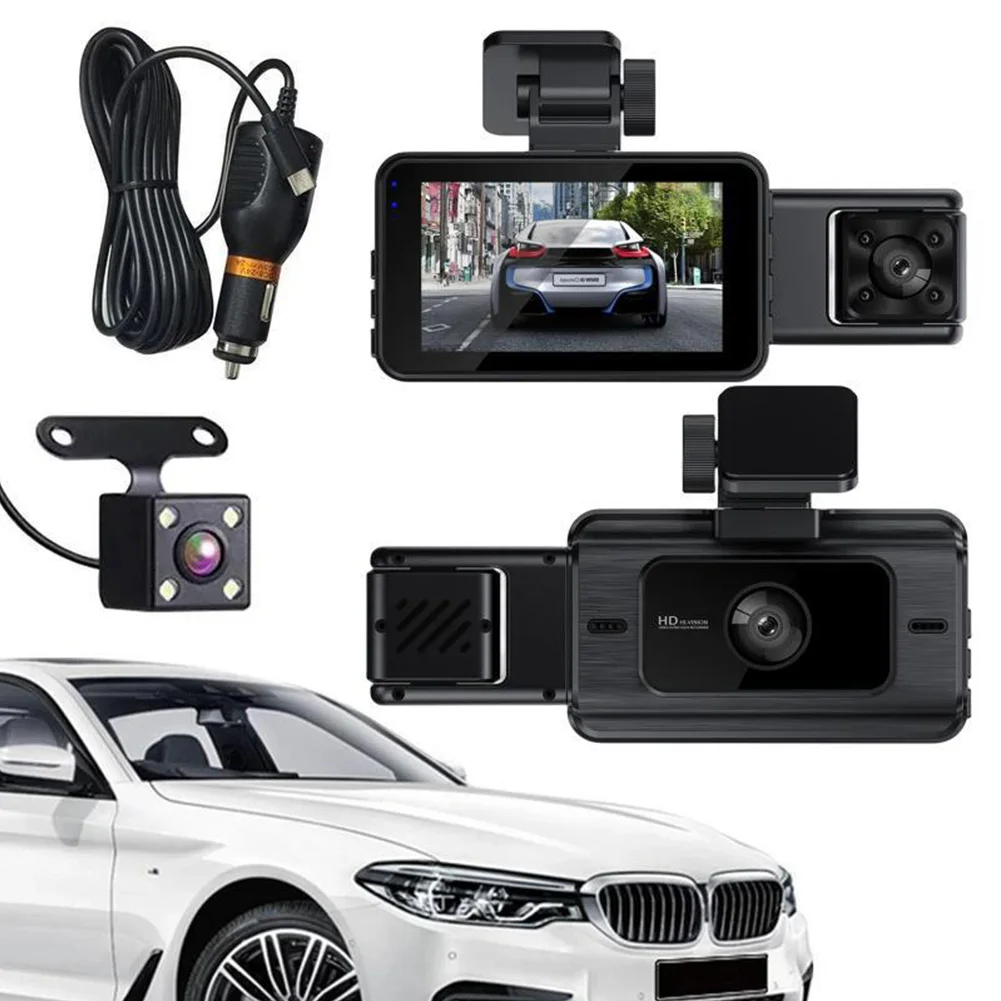 

3-Channel 1080P WiFi Car Dash Cam Front Inside Rear Recording Camera 3" Screen Infrared Night Fill Light Loop Recording