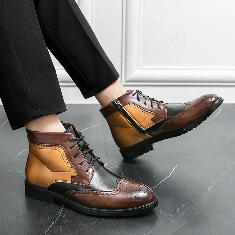 

Men's Handmade Customization Genuine Leather Shoes Designer Spring and Autumn Boots Men's Luxury Fashion High Top Leather Shoes