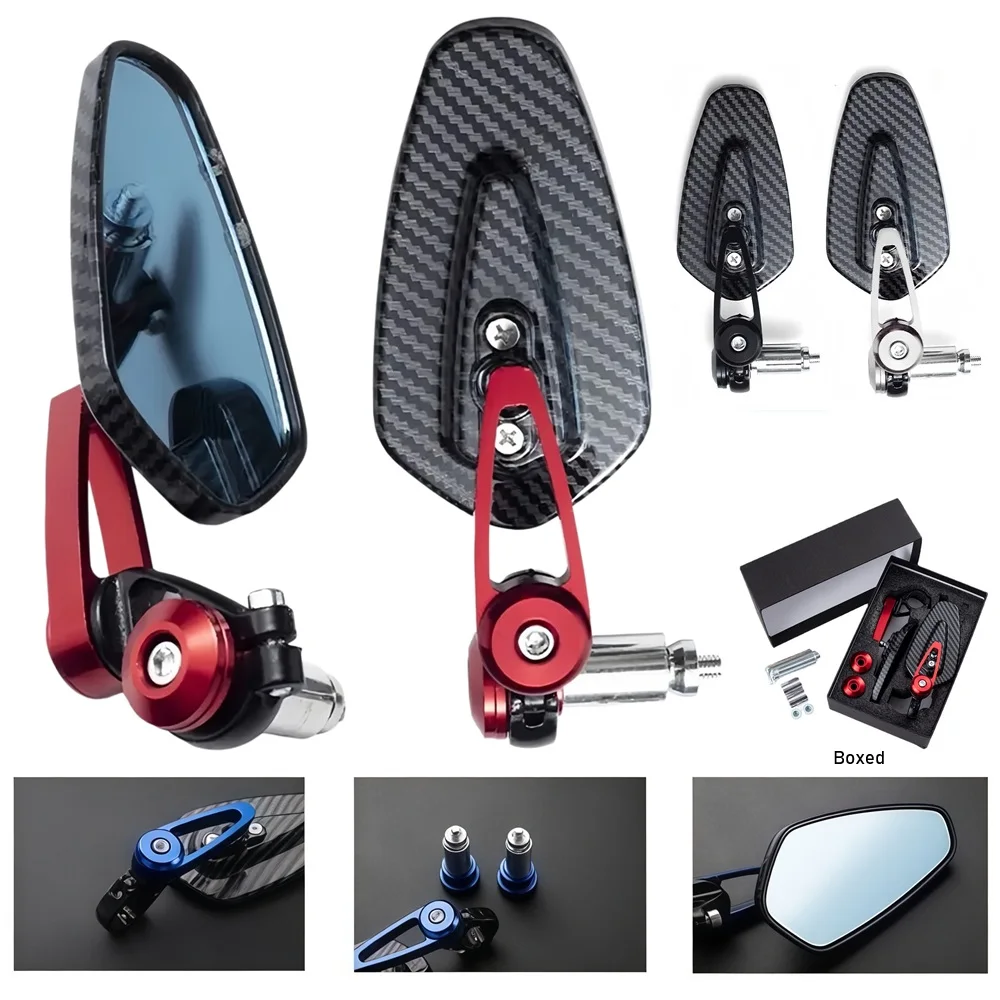 1 Pair Universal Motorcycle Rearview Mirrors Carbon Fiber Pattern Handlebar Modified Inverted Road Bicycle Side Mirror For BMW