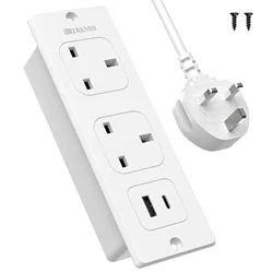 UK Plug Embedded Desktop Socket with USB - A and USB - C PD20W Fast Charging, 2 - Meter Extension Cable, Enhanced Safety Features - White