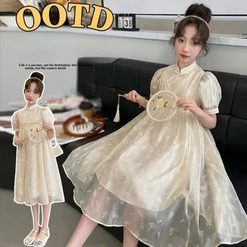Baby Kids Abiti a fiori beige per ragazze Abiti Abito in cotone Estate Manica corta Costumi da principessa per bambini 2025 Nuovo