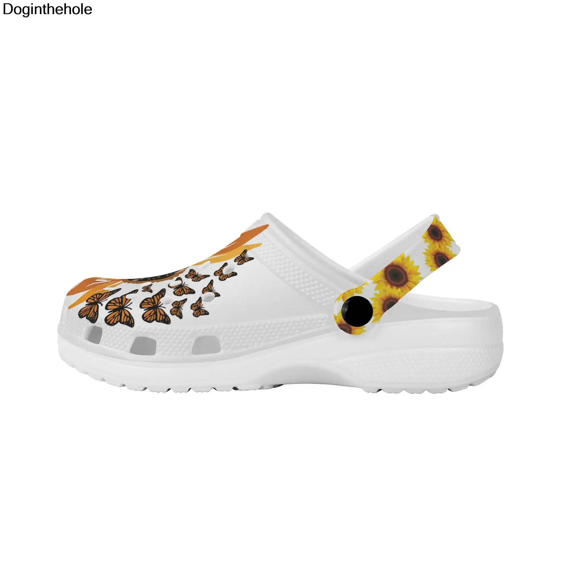 Summer Breathable Slippers Butterfly Sunflower Hole Flat Shoes For Women Home/Outdoor Non-slip Sandals Girl Comfortable Sneakers