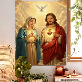 Virgin Mary Cross Tapestry – Christian Wall & Festival Decor 1