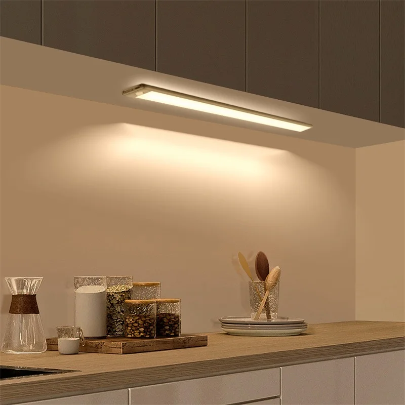 LED Cabinet Light Wireless Motion Sensor Type C Tricolor Night Light Wardrobe Lamp Staircase Backlight For Kitchen Cupboard