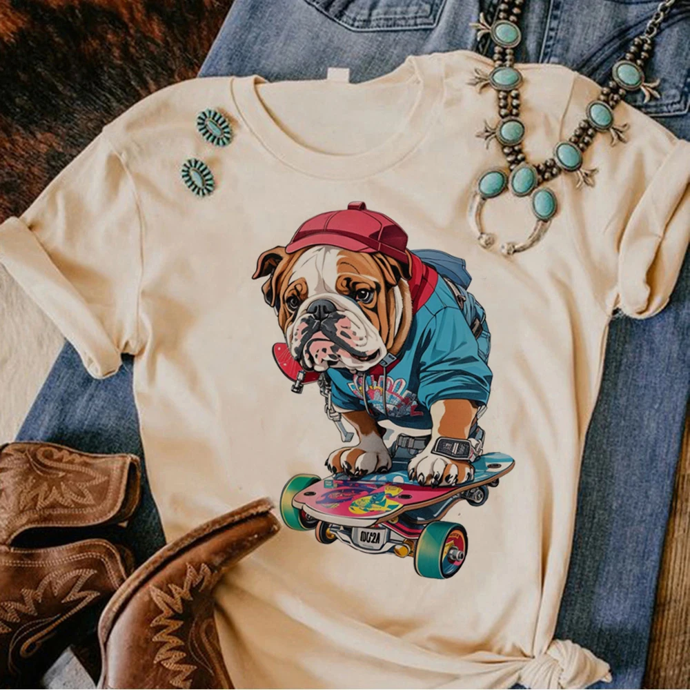 

Bulldog Tee women Y2K tshirt female graphic designer clothes