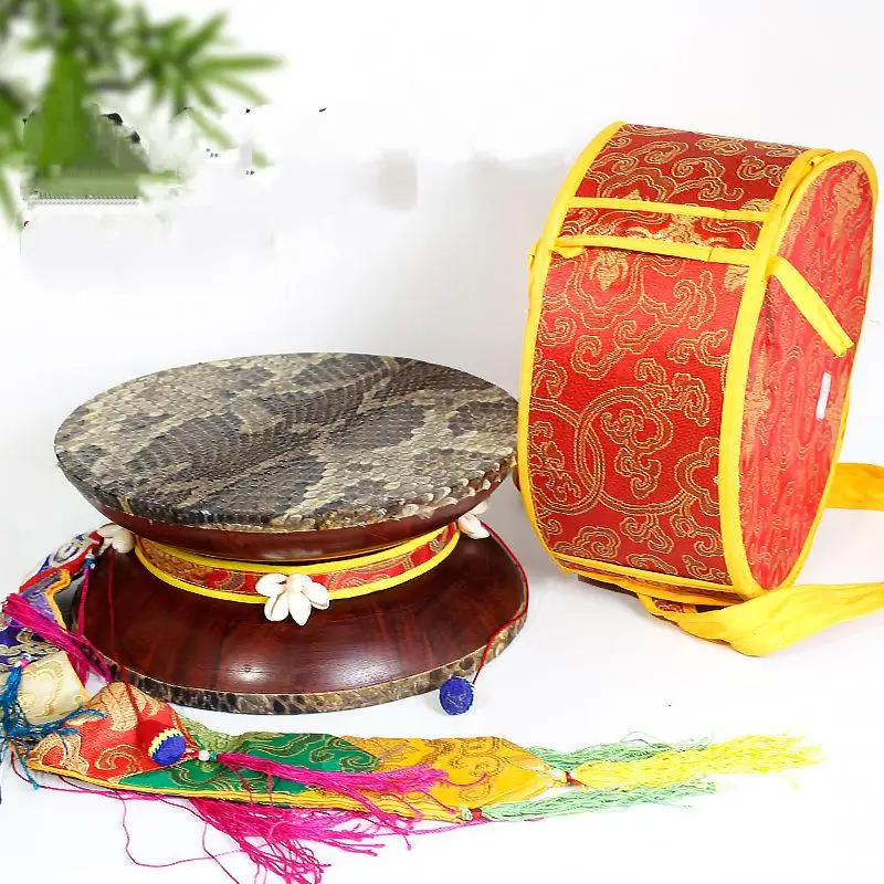 

24Cm Circular Snake Skin Drum Ethnic Style Tibetan Characteristic Drum Stage Performance Professional Percussion Instrument