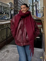 2025 женский шарф, зимняя теплая толстая шаль, модные однотонные шарфы из пашмины, длинный хиджаб с кисточками, палантины Bufanda, кашемир — изображение 3