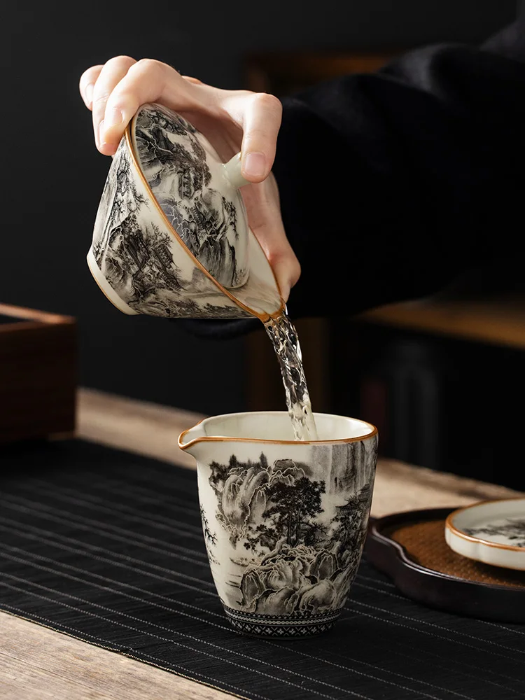130ML Ru Kiln Landscape Porcelain Gaiwan Set For Tea Tureen Teaware Cup Chinese Yellow Ceramic Opening Tea Bowls Ceremony