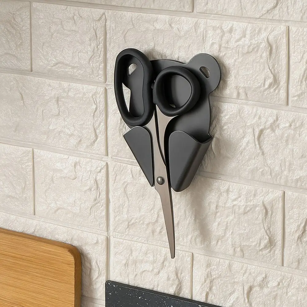 3pcs Wall Mounted Scissor Storage Rack Self-adhesive Punch-Free Scissor Holder Cartoon Practical Scissor Organizer Office Use