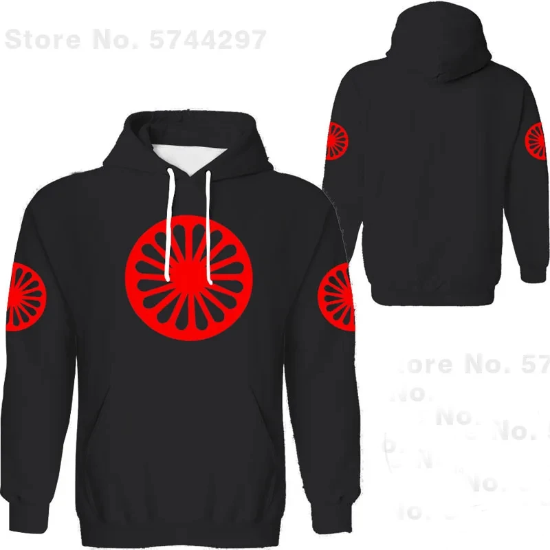 Sudadera con capucha para hombre de primavera y otoño de 2024, sudadera con capucha con estampado 3D de la bandera gitana romana, sudaderas con capucha de manga larga de gran tamaño para hombre