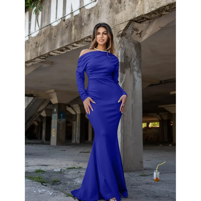 Women's Sexy Elegant Sleeved Off Shoulder Tight Long Evening Dress prom Banquet Party cocktail dresses vestido de festa