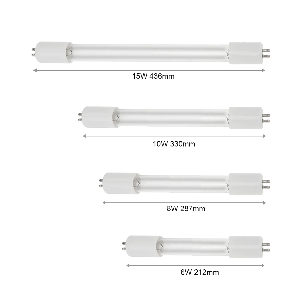 Lampada UV 254nm 42V 6-15W con tubo dritto e testa in alluminio metallico per apparecchiature pneumatiche