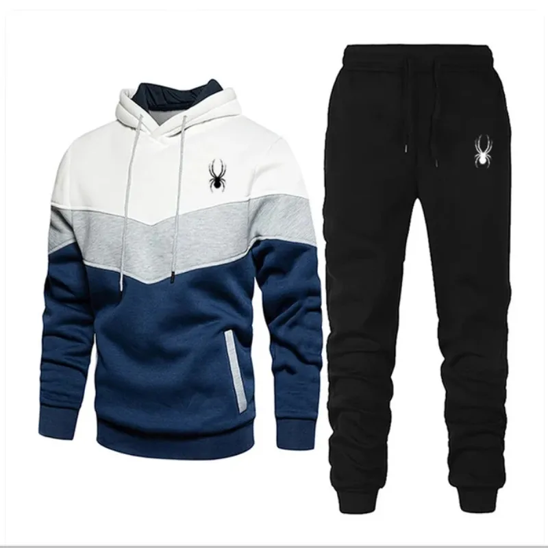 Men's 2-piece sportswear, long sleeved hooded sweatshirt and running pants set, spring and autumn casual sportswear
