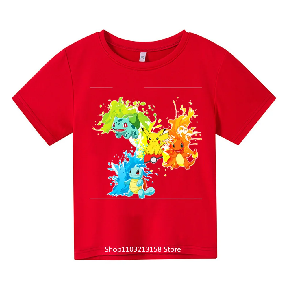 

Summer 2024 Kids Pokemon Fashion Clothes Boys Short Sleeve Pikachu Tshirt Girls Sweatshirts Casual Wear Cool T-shirts