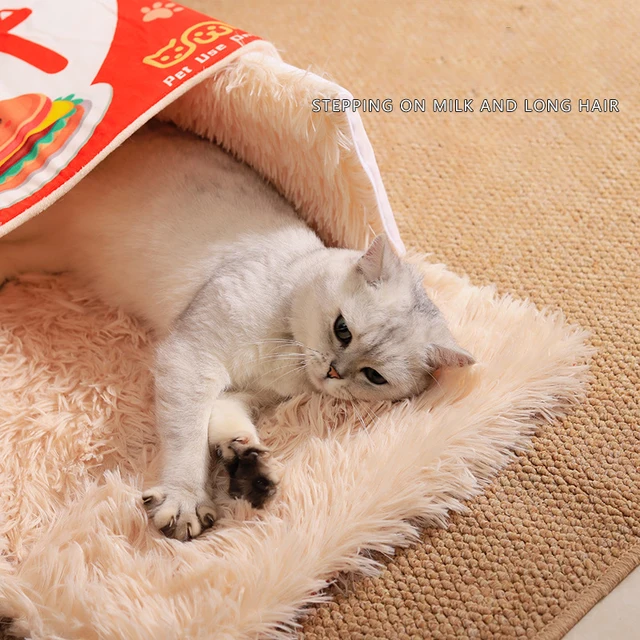 Japanese Style Fully Enclosed Biscuit Box Pet Cat Bed Rectangular Pull Out Snack Kitten Resembling Secure Cat House Cushion Cave 4