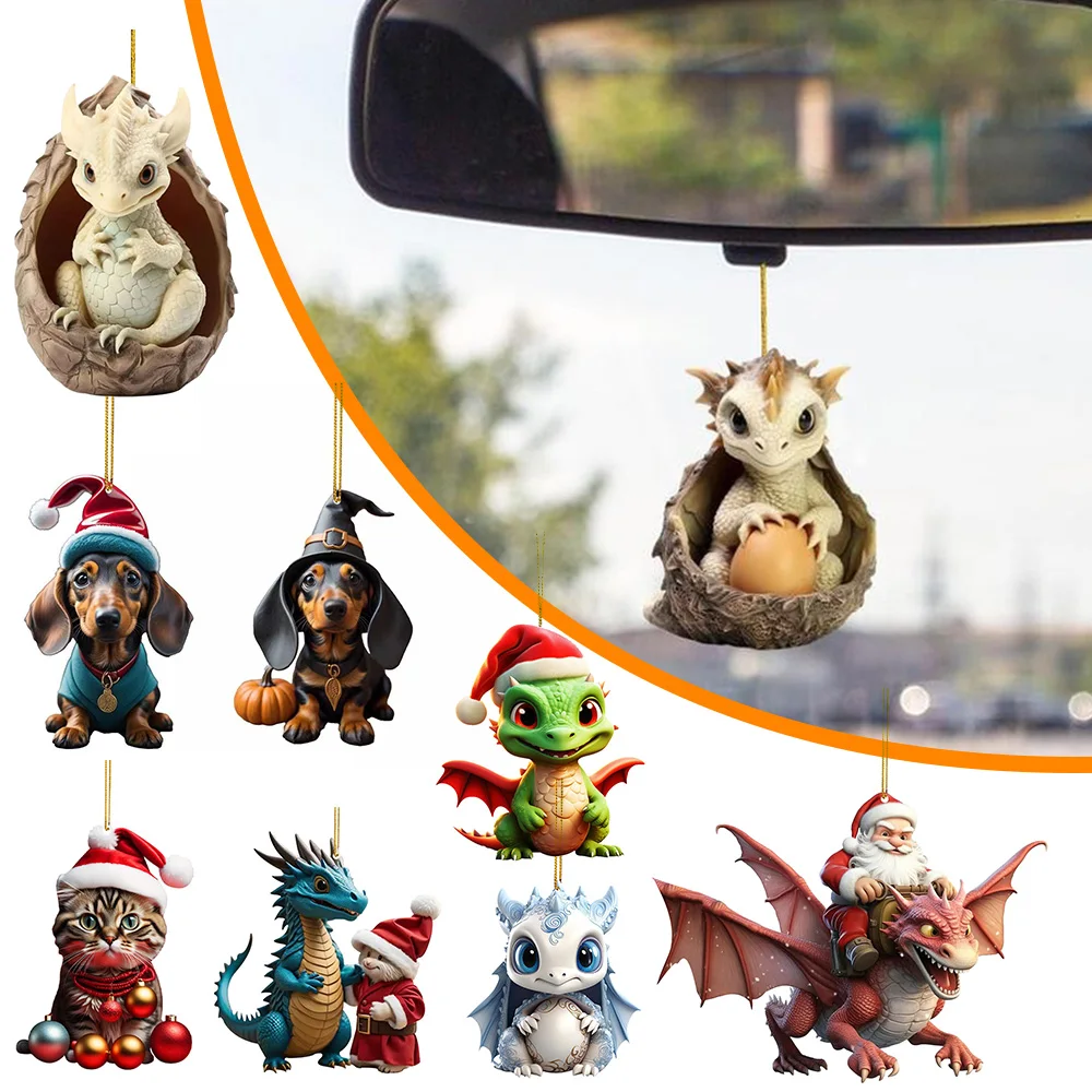 Christmas Tree Decorations New Year Cute Dragon Baby Hanging Acrylic Dinosaur Figures 2D Xmas Tree Decoration Flat Pendant