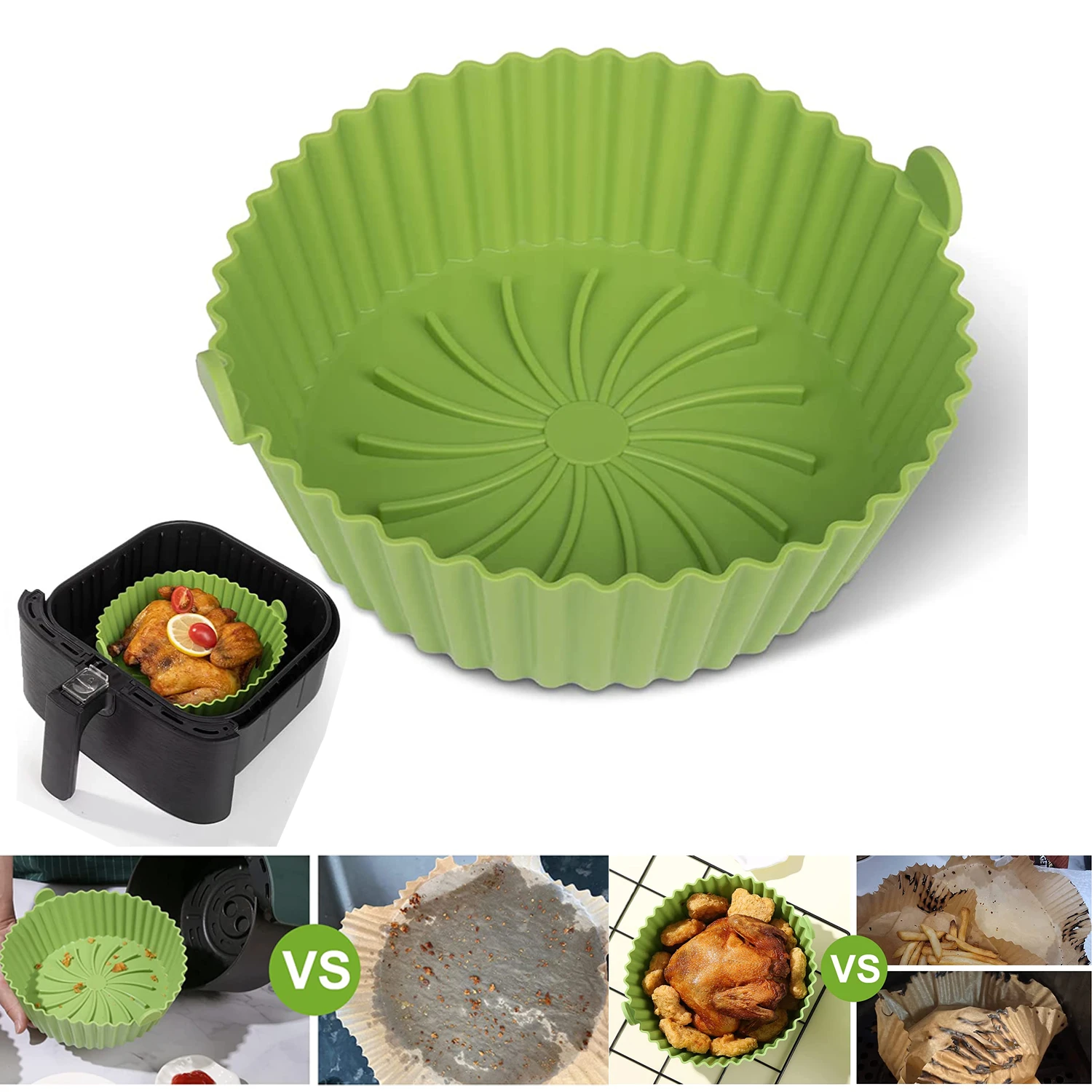 Air Fryer Silicone Pot For Reusable Nonstick Air Fryer Baking Tray Liners Round Basket