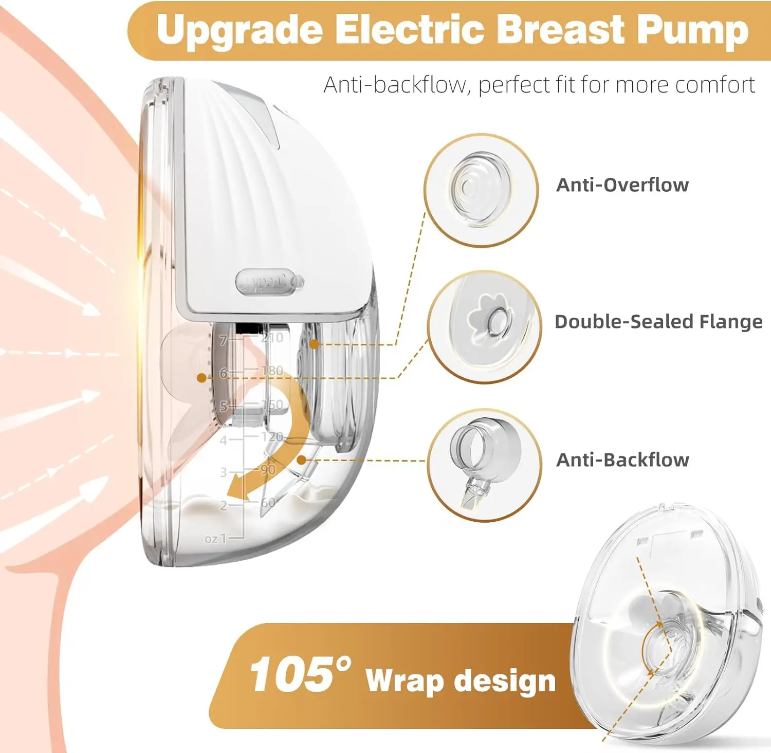 Breast Pump Electric Wearable Handsfree BPA Free Powerful Suction 4 Mode & 12 Level Low Noise Invisible Wireless Breastmilk Pump 5