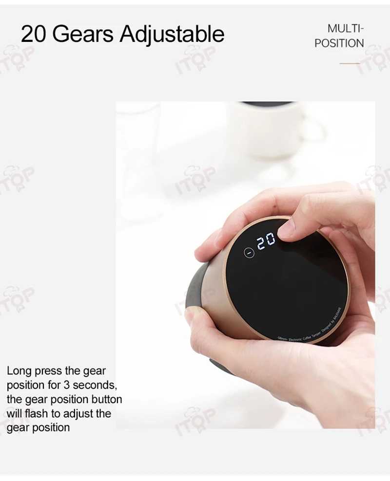 ITOP MP-58 Electric Coffee Tamper 35KG Automatic Tamper Distributor Flat Press/Threaded Tamper Rechargeable for 58MM Portafilter 6