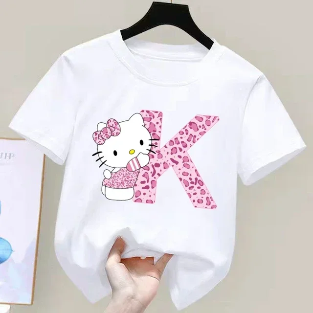 thumbnail image 1 of Camiseta de manga corta de algodón para niños con letras de Hello Kitty, camiseta de verano para niños de Sanrio, ropa suave con forma de corazón para niñas, regalo de cumpleaños kawaii, 1 of 5