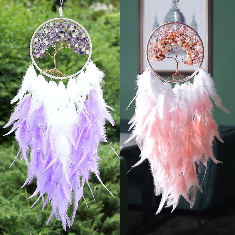 Dream Catcher Tree Of Life Girl Heart Dream Catcher Feather Ornaments Feathers With Lights Girls Bedroom Decoration Dreamcatcher