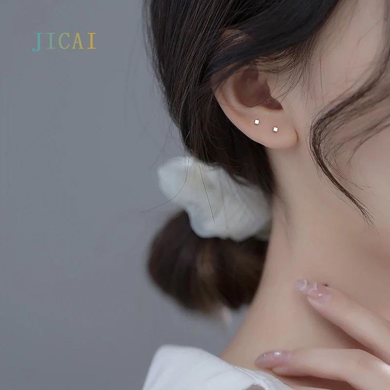 

JICAI 999 Pure Silver Earrings For Women Piercing Modern Sleeping Earrings Mini Small Studs Fine Jewelry Moon Star Flower Heart