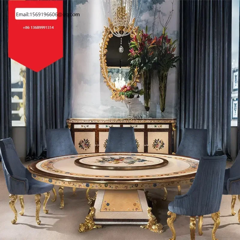 

Custom-made Italian shell parquet French luxury solid wood dining tables and chairs European court