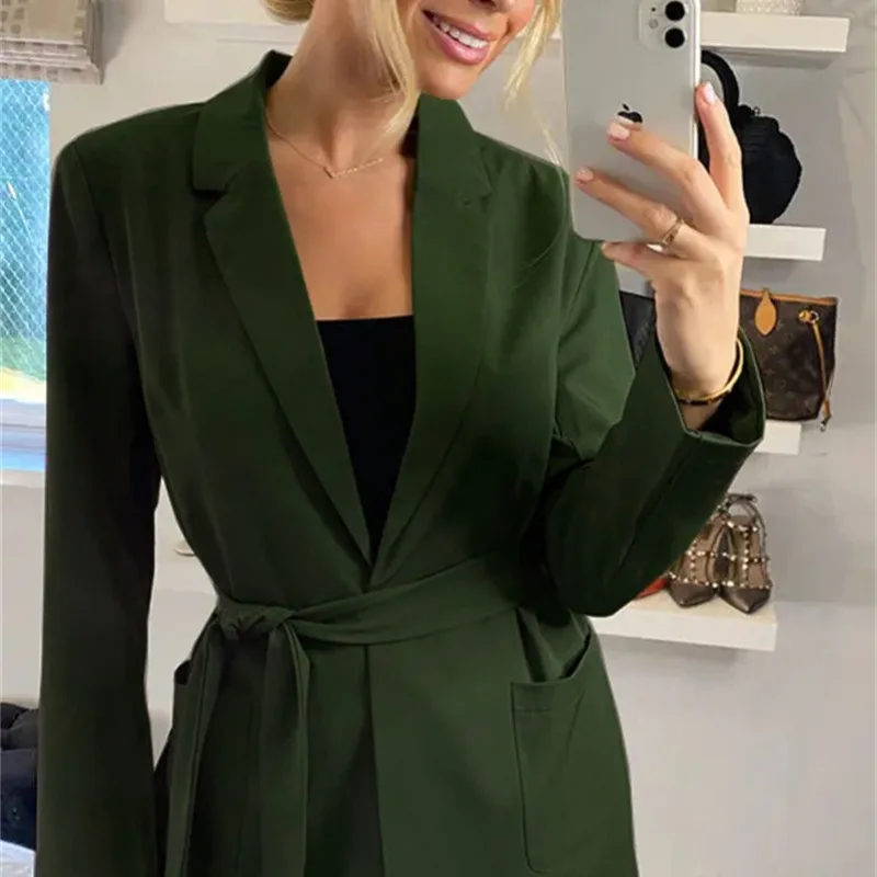 

Women's Autumn and Winter Solid Color Suit Collar Long Sleeve Suit Coat Fashion Slim Fit Comfortable Elegant Commuter Tops