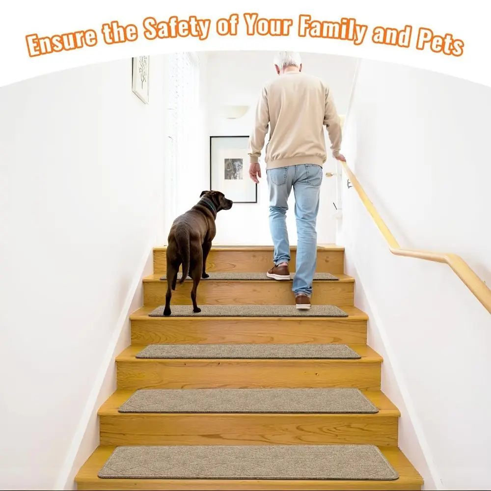 1pc Home Deco Non-Slip Stair Treads 8x30 Inch Washable Stair Mats Self-adhesive TPR Backing Carpet for Most Steps