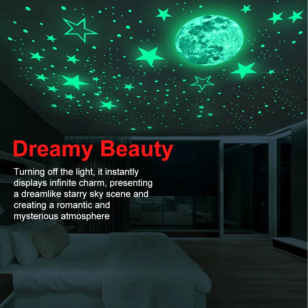 849Pcs Glow in The Dark Stars Wall Stickers Glowing Stars for Ceiling Luminous Planet Spaceship Wall Decals DIY Kids Room Decor