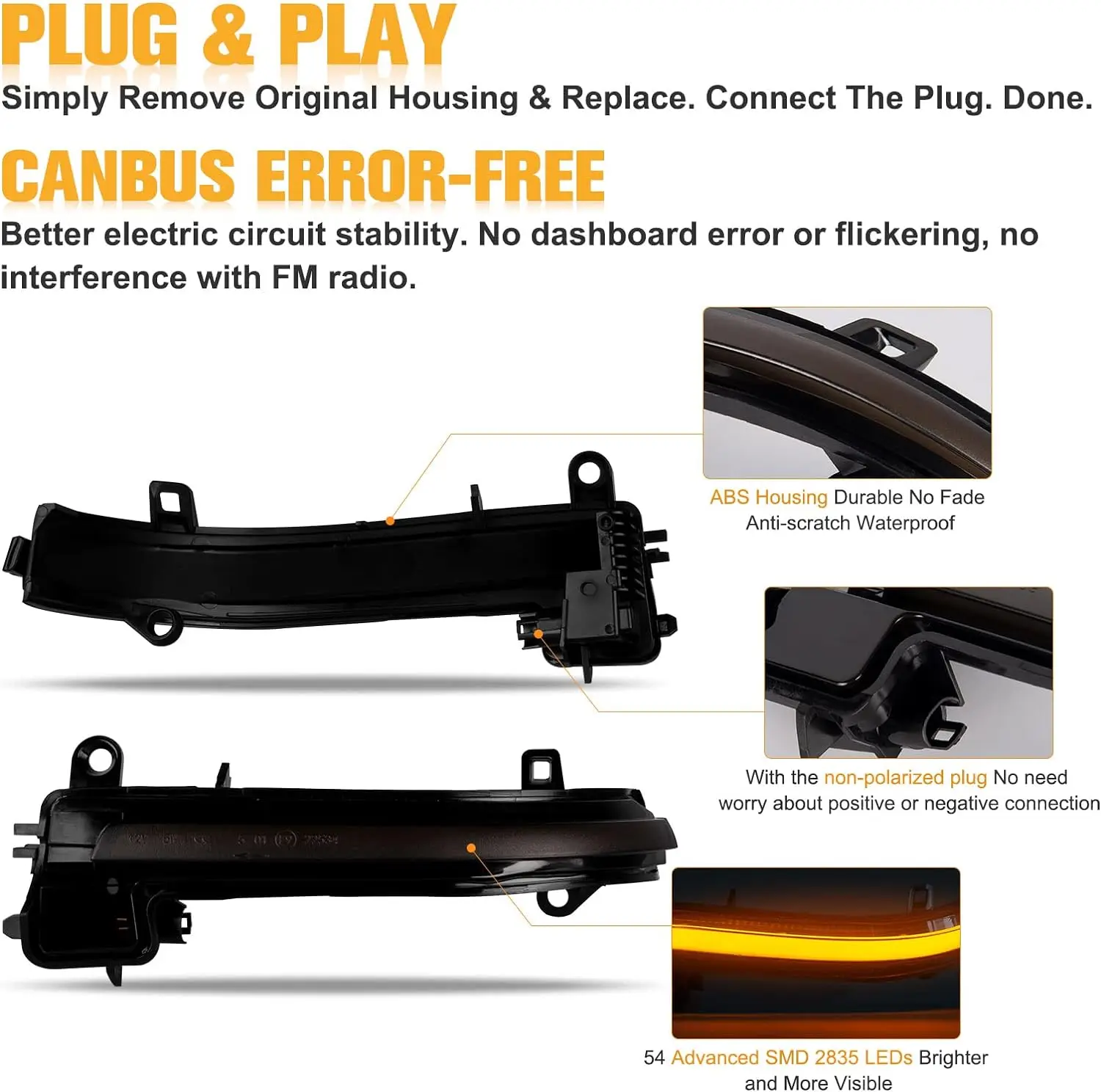 OZ-LAMPE Indicatori Di Direzione Dinamici A LED Per Specchietti BMW Serie 1 2 3 4 X1 (F20 F21 F22 F30 F31 F32 F33 F34 F35 F36 E84) - Fumo, Ambra, 54 LED - 3